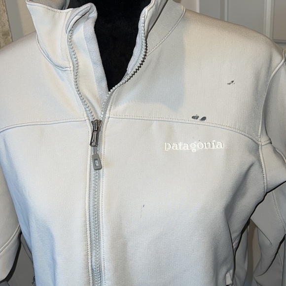 Patagonia polar tech zip up running waterproof breathable light gray jacket Sz L - Picture 3 of 12